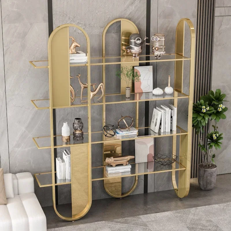 Luxury glass door bookcase floor-to-wall solid wood combination display cabinet living room study storage locker bookcase