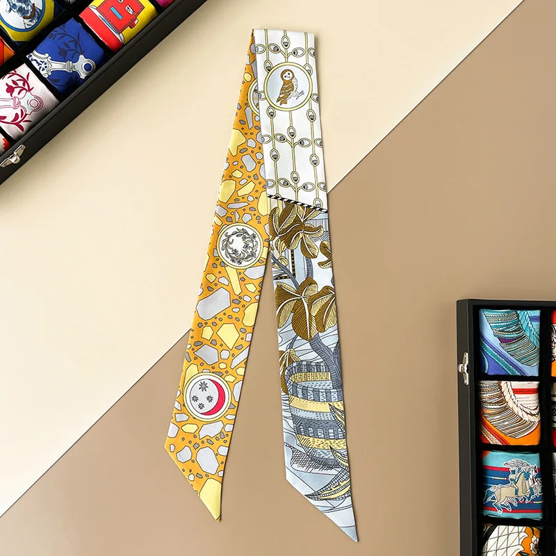 Luxury 100% Twill Silk Ribbon Scarf Man Women Fashion Aztec Tribal Style Jungle Animal Headband Kerchief 86*5cm no box