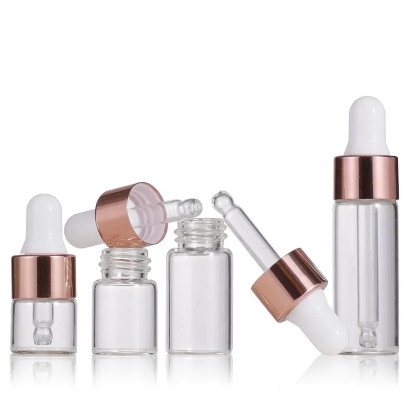 Mini Dropper Bottles Glass Empty Essential Oil Aromatherapy Bottles 1ml 2ml 3ml 5ml Rose Gold Cap Pipettes 10pcs