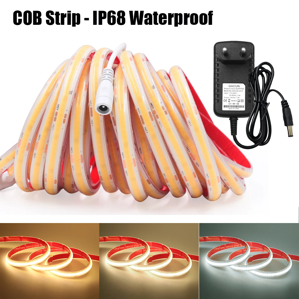 DC 24V IP68 Waterproof 320Leds/M COB Strip Kit 3000K 4000K 6000K Home ...