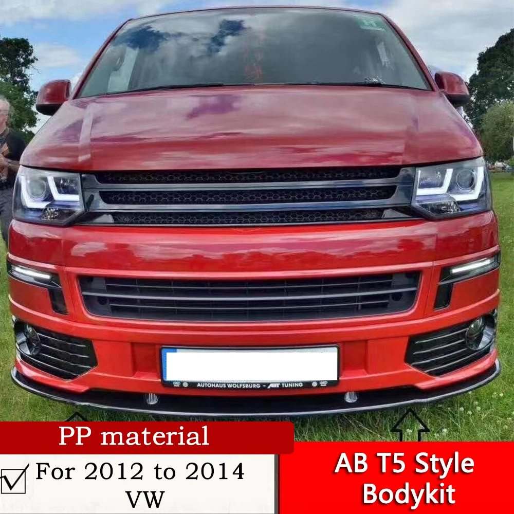 AB T5 Style Bodykit For 2012 2013 2014 VW Multivan T5 Modification Black Grille LED DRL Add Glossy BLack Front Spoiler  Rear Lip