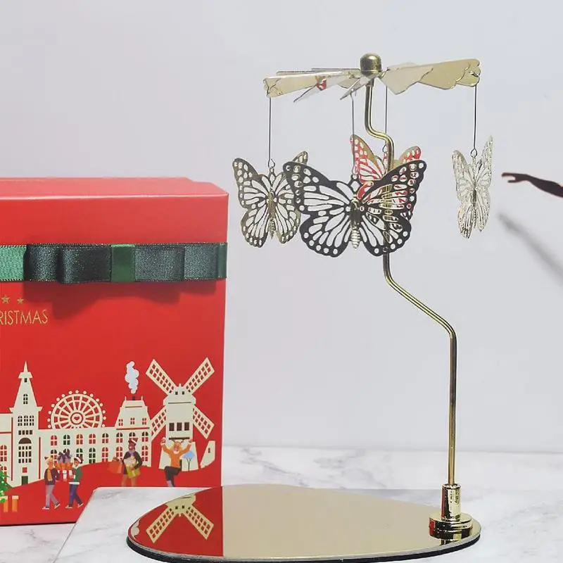 Candle holders Rotary Candle Holder Metal Spinning Candle Holder With Tray Rotating Candlestick Set Stainless Steel Aromatherapy Wind Chime