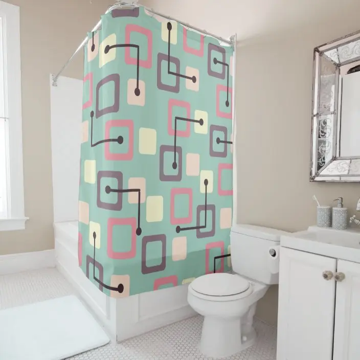 Mid Century Atomic Age Lines, Starburst, Abstract Art Shower Curtains Bathroom Curtains Bathroom Curtains With Hooks Home Decor 6