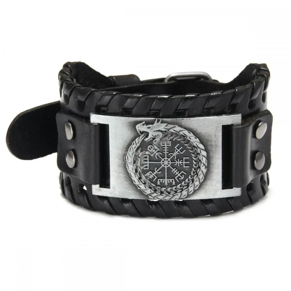 Viking Dragon Pterosaur Triangle Odin Rune Bracelet Men's Accessories Metal Leather Accessories Religious Amulet Bangle Bracelet Leather Bracelets Leather Bracelet