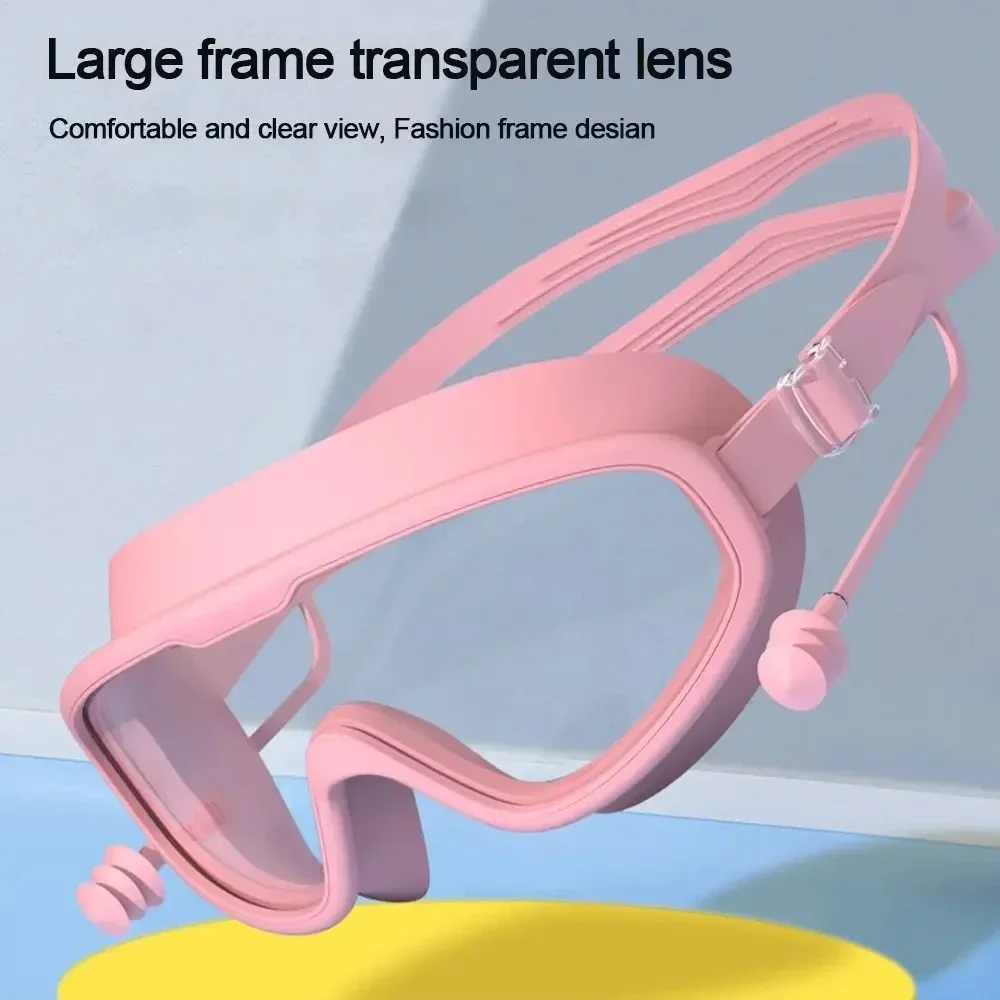 Swimming Goggles Silicone Big Frame with Earplugs Men Women Professional HD Anti-fog Eyewear Swimming Accessories