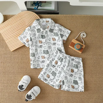 2025 New Summer Dinosaur Cartoon Printed Short-sleeved T-shirt and Shorts, Fashionable and Versatile Two-piece Set for Baby Boys 1