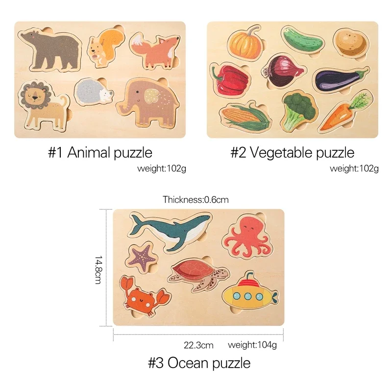 1PC Children Wooden 3D Puzzles Toys  Animals Vwgetable Colorful Puzzles Matching Toys For Baby Training Cognitive Montessor Toys 6