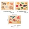1PC Children Wooden 3D Puzzles Toys  Animals Vwgetable Colorful Puzzles Matching Toys For Baby Training Cognitive Montessor Toys 6