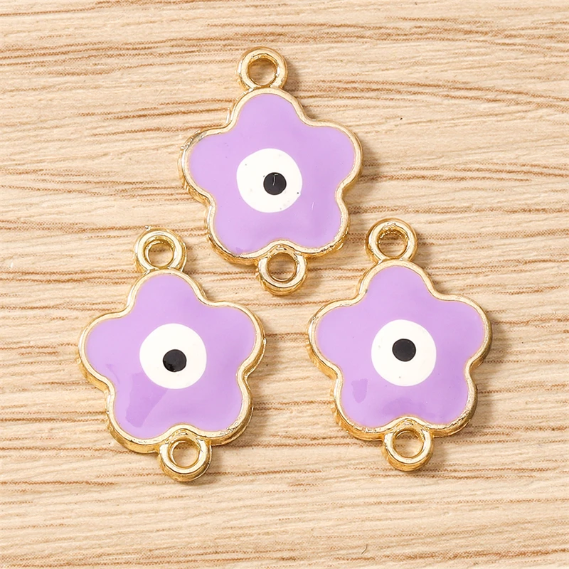 10 Stück 14 x 19 mm niedliche bunte Emaille-Blumenanhänger, Verbinder für die Schmuckherstellung, DIY-Armbänder, Halsketten, handgefertigte Bastelbedarf – Detail 7