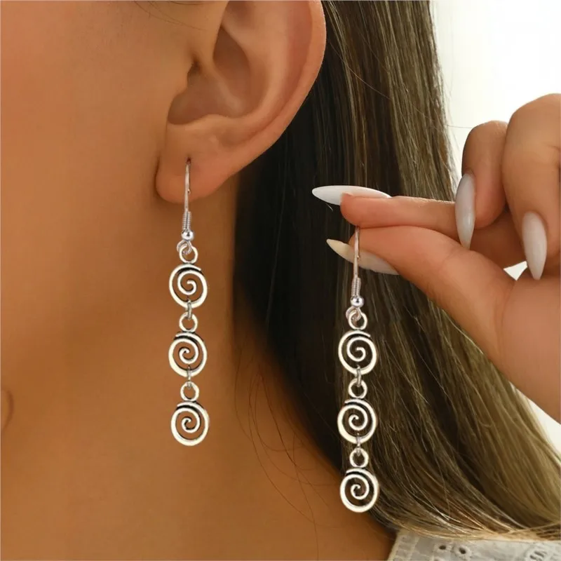 1 Pair Retro Spiral Swirl Dangle Earrings for Women Vintage Silver Color Minimalist Creative Earrings Party Jewelry Gifts