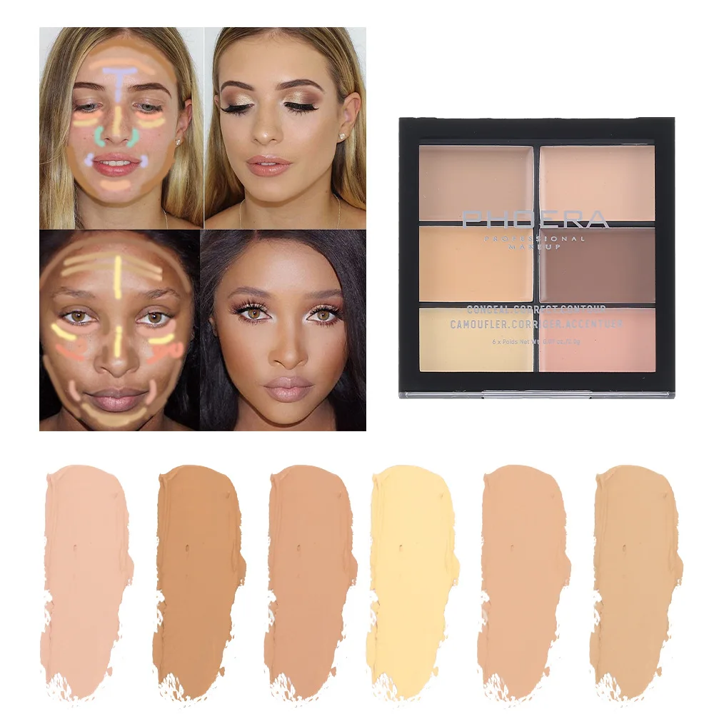 Makeup Concealer Face Concealer Concealer Palette PHOERA 6-Color Classic Concealer Palette Cream Texture Moisturizing Full Coverage Acne Spot Invisible Pore Concealer Face Makeup