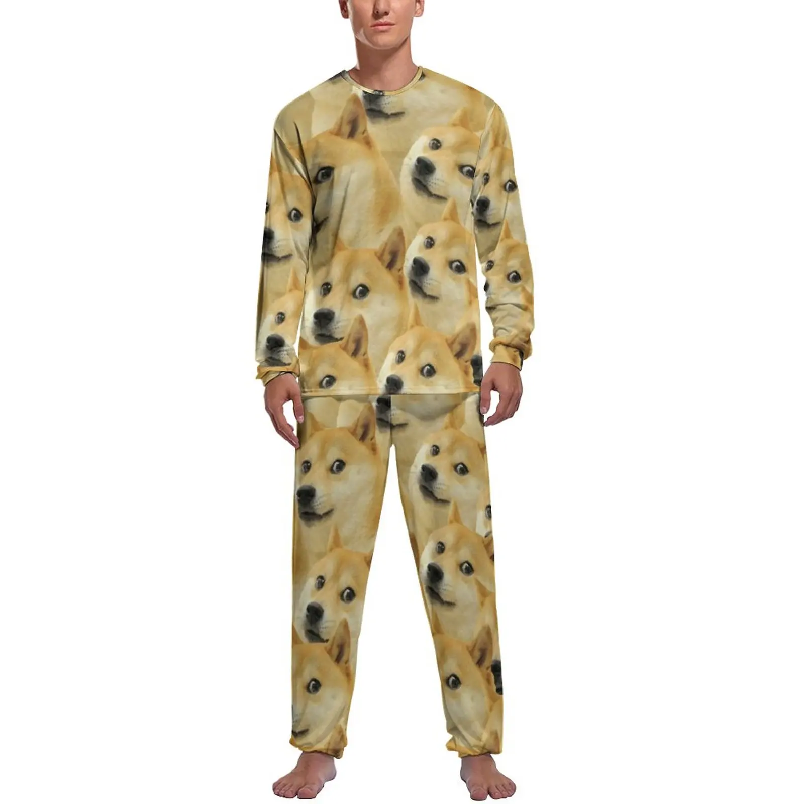 

Meme Pajamas Autumn Doge Shiba Inu Room Nightwear Men 2 Pieces Graphic Long Sleeve Kawaii Pajama Sets