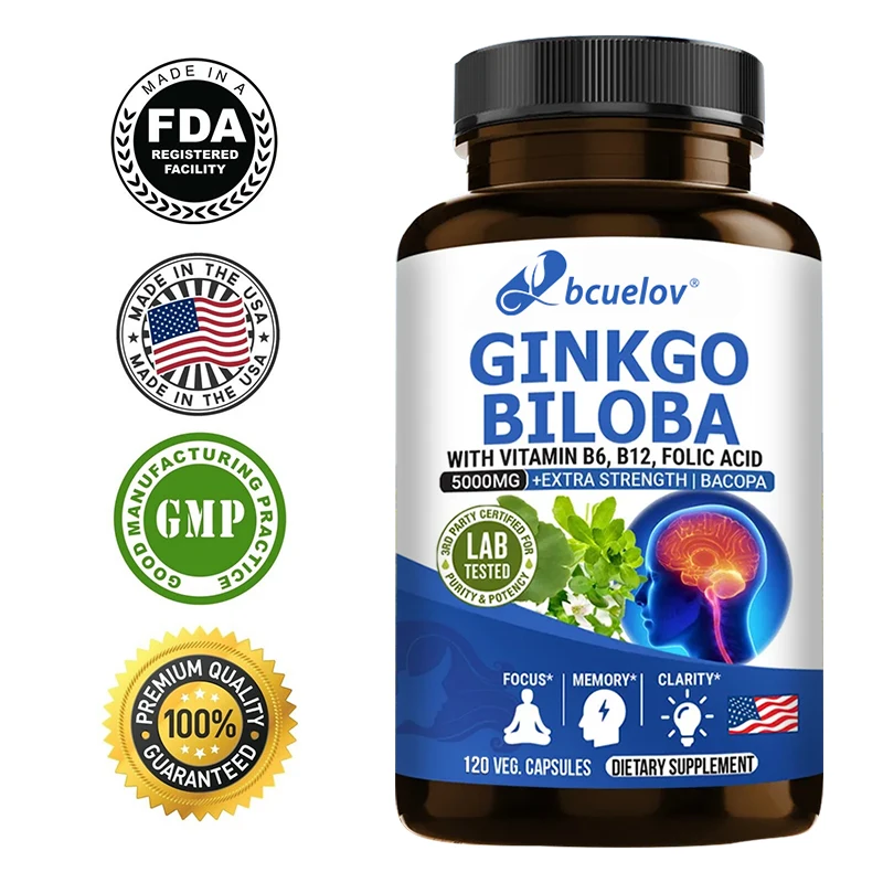 

Ginkgo Leaf Extract with Vitamins B6 B12 - Improves Memory, Cognition, Mood Improvement, Immune Support Non-GMO