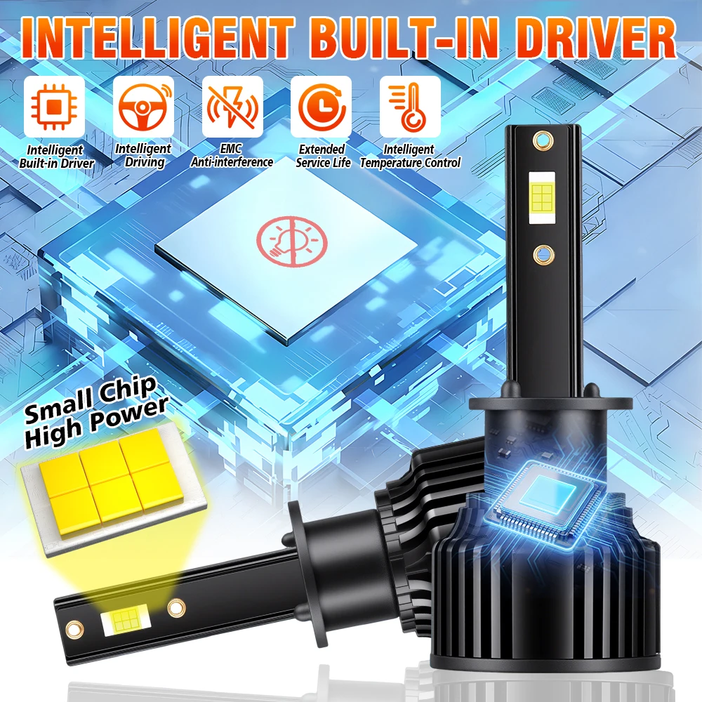 2개입 자동차 조명 LED H1 20000LM LED 램프 자동차 헤드라이트 전구 DC12V 6000K 화이트 자동차 전구 3570 CSP