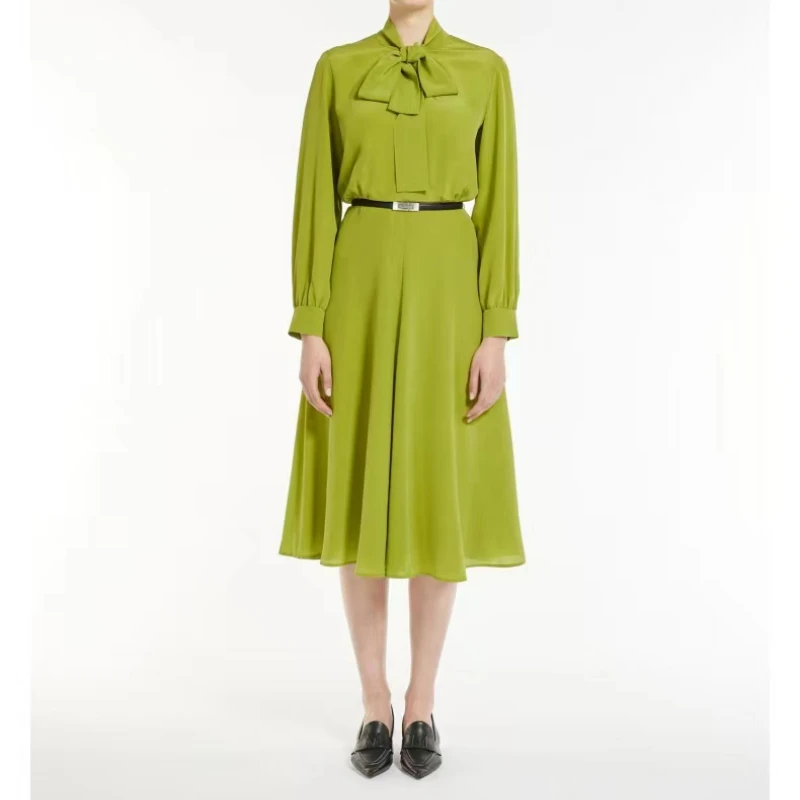 

2023 Spring and Summer New Women's Dress Green Silk Streamer Bowknot Dress