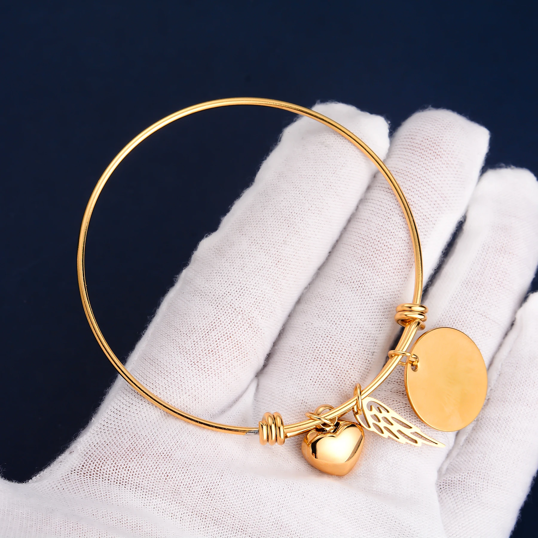 Custom Stainless Steel Mini Heart Ashes Urn Bracelet with Angel Wing Charm Engrave Round Tag Pet Photo Memorial Bangles Jewelry 6