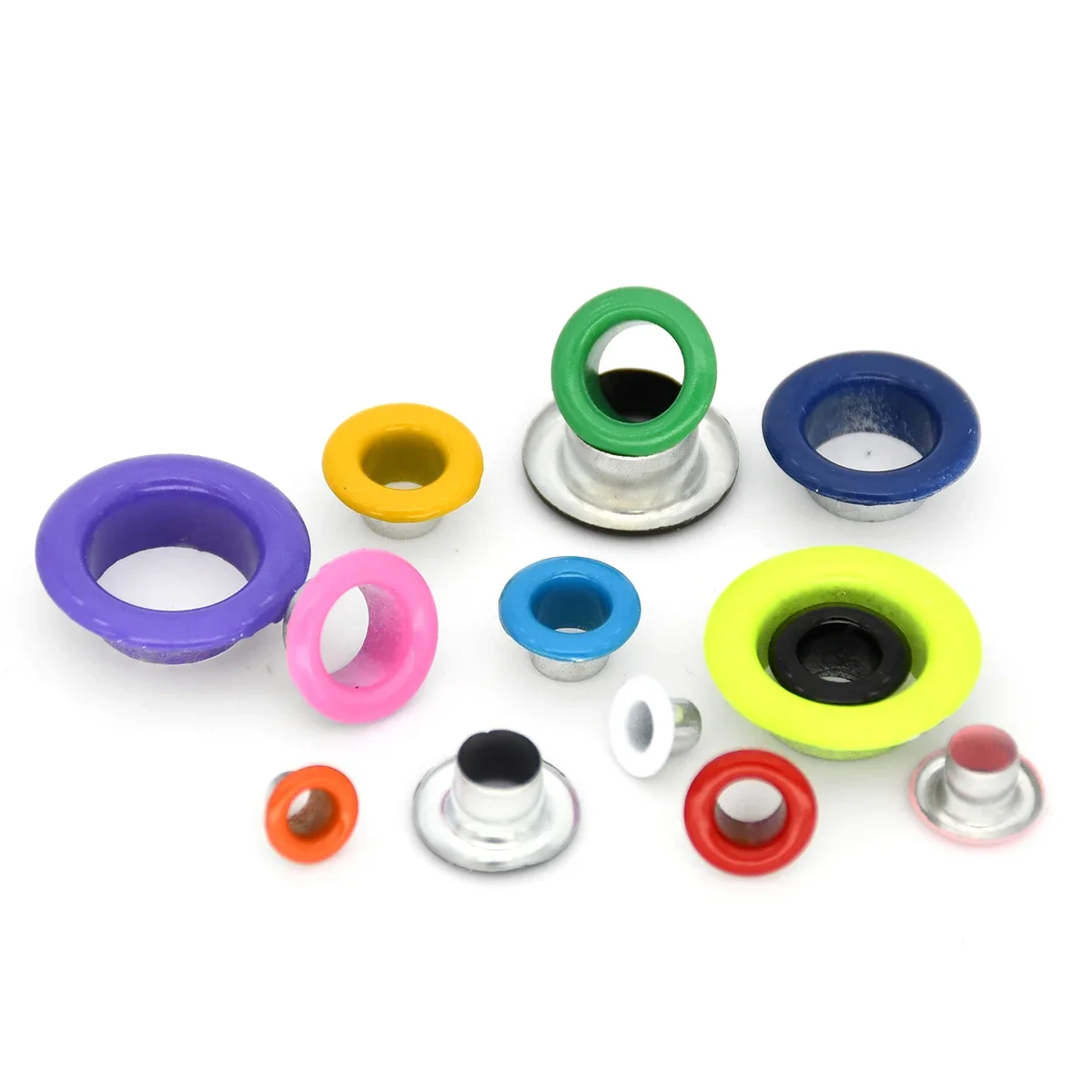 Description Picture 4 of item100sets Eyelets Grommets with Washers Colored Metal Hole Eye Rings Mix Color for Bag Shoes Belt Cap Tags Clothes Scrapbooking