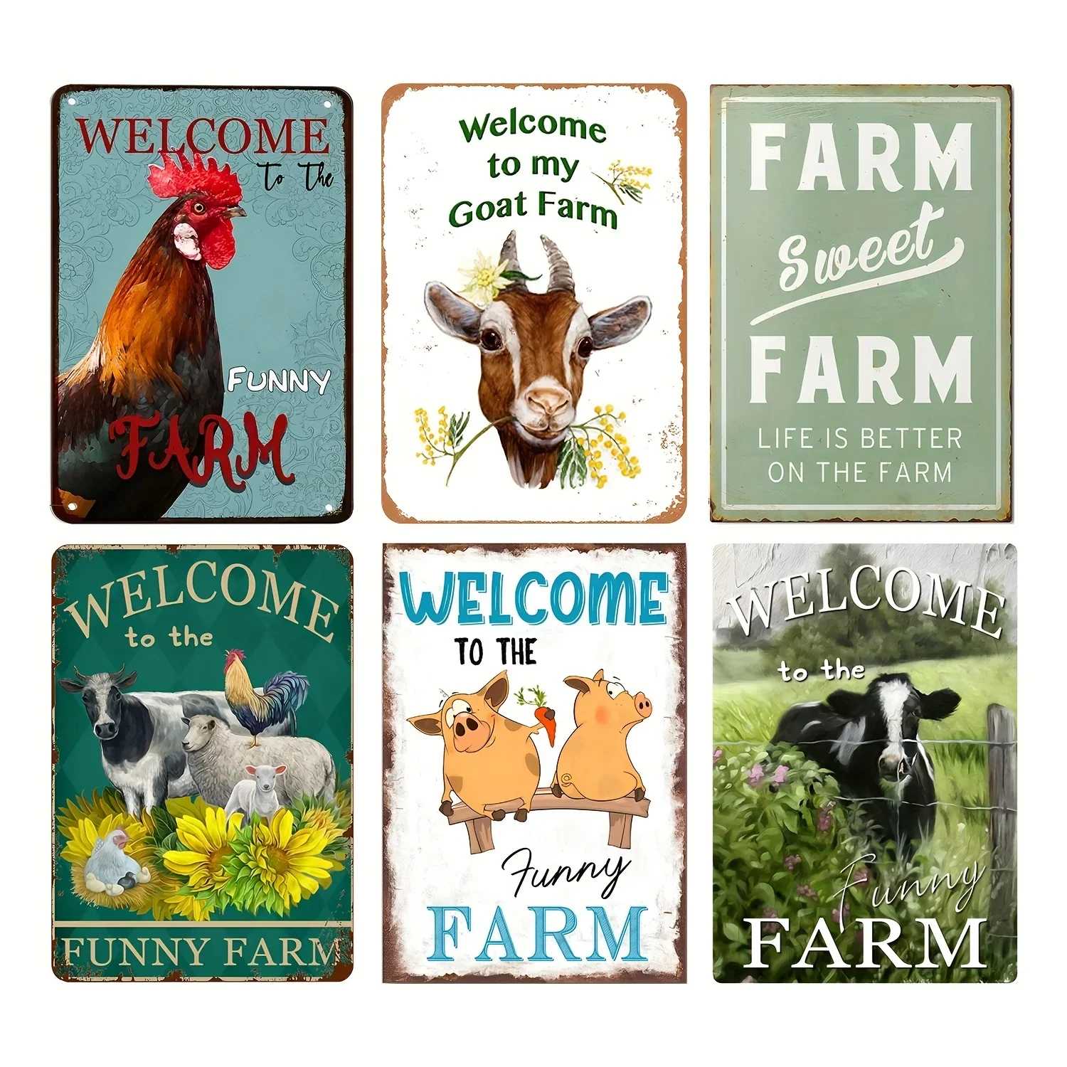 

Tin Signs Retro Style Metal Sign Welcome To The Funny Farm Vintage Sign Chicken Coop Farm Ranch Country Wall Decoration Posters