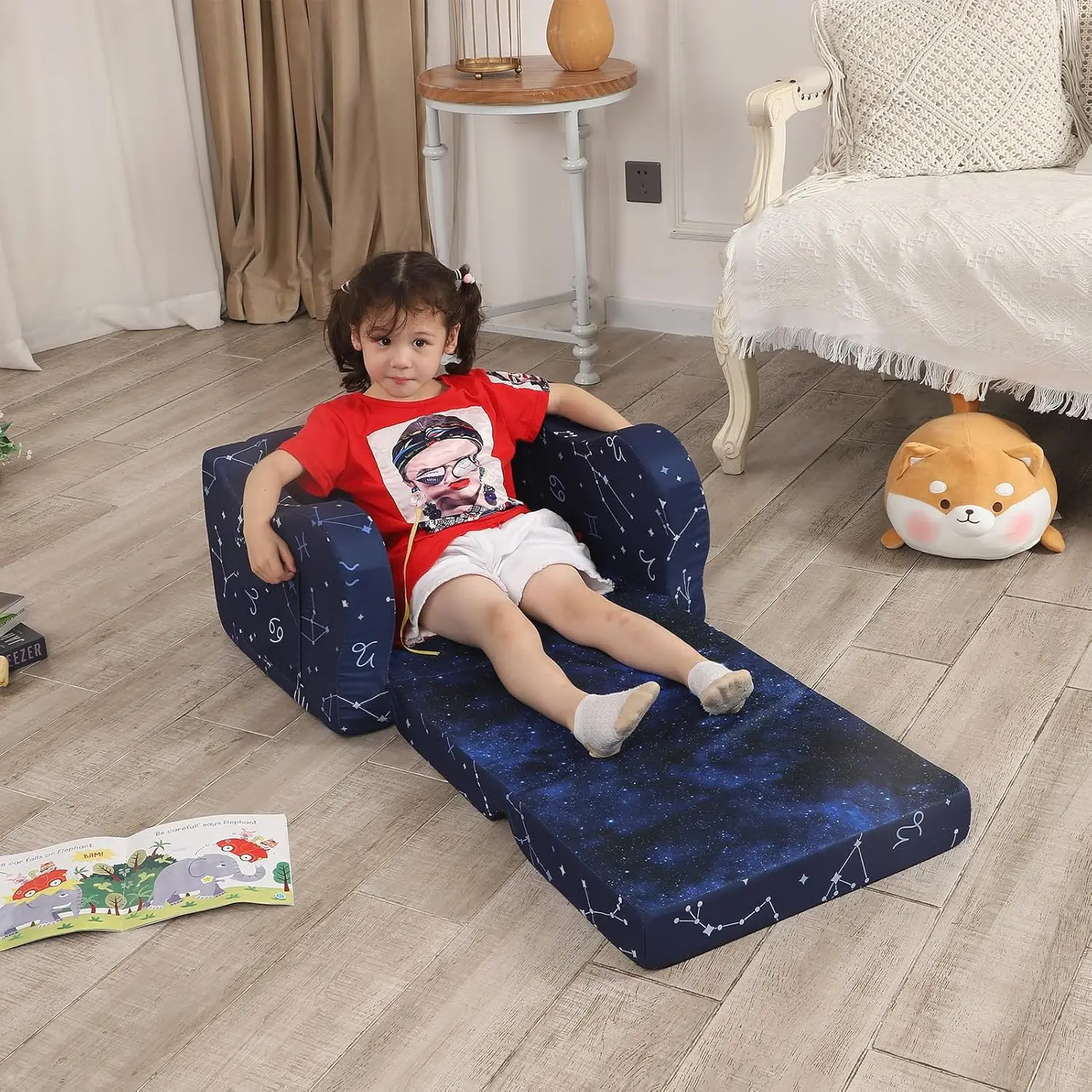 Constellation Kids Sofa, 2-in-1 Kids Couch Fold Out, Convertible Sofa to Bed for Girls and Boys 5