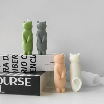 Adorable Standing Cat - Shaped Candles in Various Colors: A Charming Decor for Your Bookshelf and Home 2