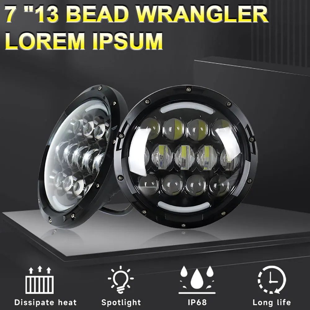 

7 Inch 13 Bead Wrangler Headlights Car LED Lights Harley BMW Yamha Motorcycle Off-Road Vehicle Modification Accessories 6000K