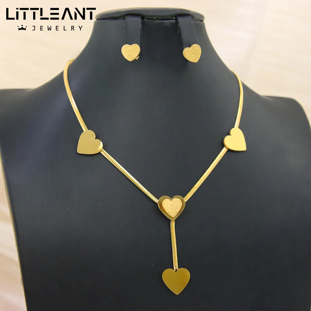 316L Edelstahl Herz Halskette Ohrringe Set Lichtecht Hochwertige Frauen Mode Event Party Schmuck Geschenke – Detail 1