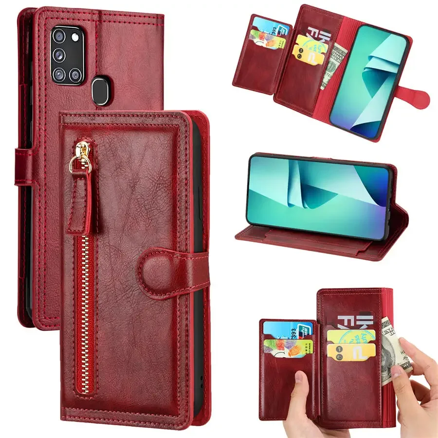 

M12 M13 M23 A54 A34 A14 A55 A35 5G Leather Zipper Wallet Case For Samsung Galaxy A21S A51 A71 A31 A13 A32 A33 A54 A53 A52S Cover