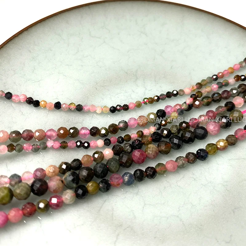 Fine 100% Natural Stone Beads Faceted Tourmaline Loose Round Gemstone  For Jewelry Making DIY Bracelet Necklace Charms 2-4mm 3