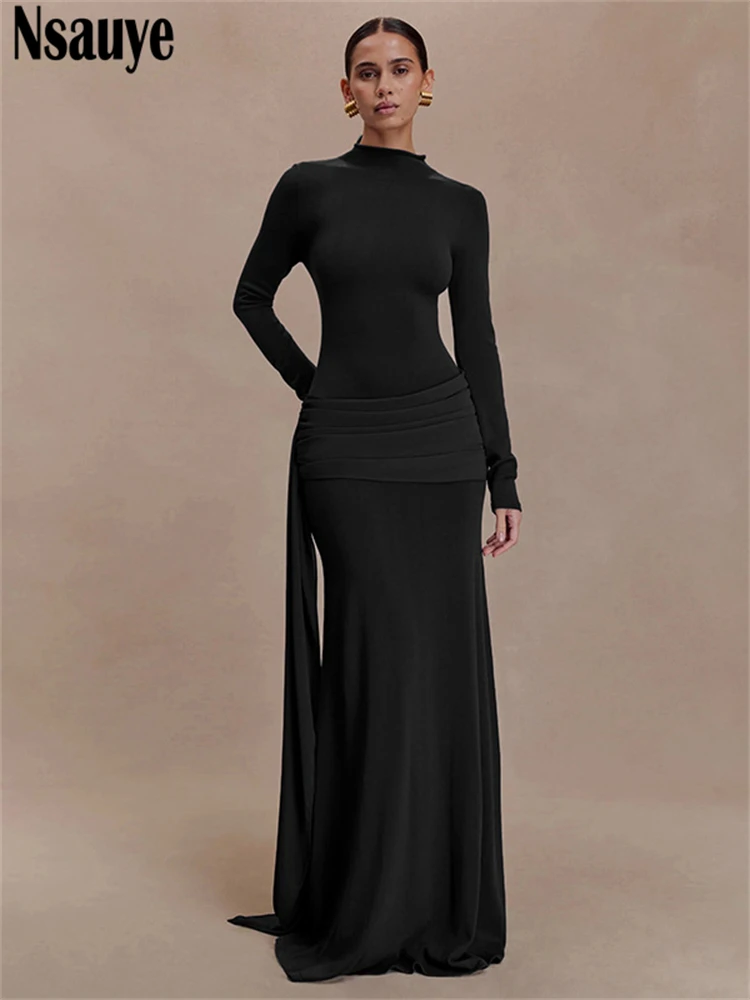 navy blue dress for baby girl Rohuuque Women's Fall Winter Bodycon Dress Crew Neck Pleated Tie Waist Long  Sleeve Knee Length Business Casual Dress Burgundy main image 1