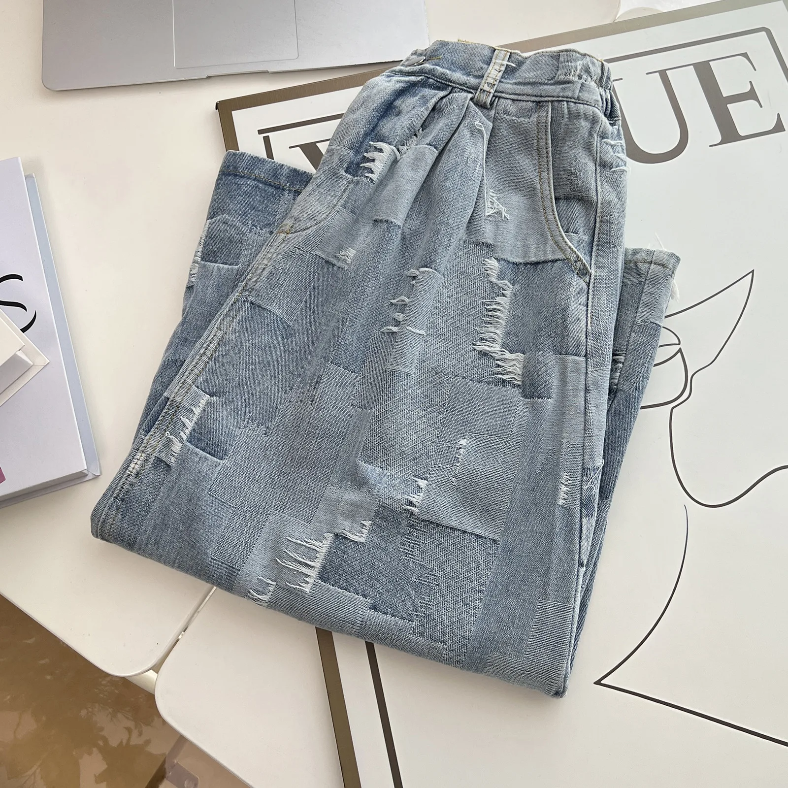 Fashion Plus Size Women's Denim Skirt New Autumn Korean-style Stylish Ripped Mid Length A-Line Skirt 8006