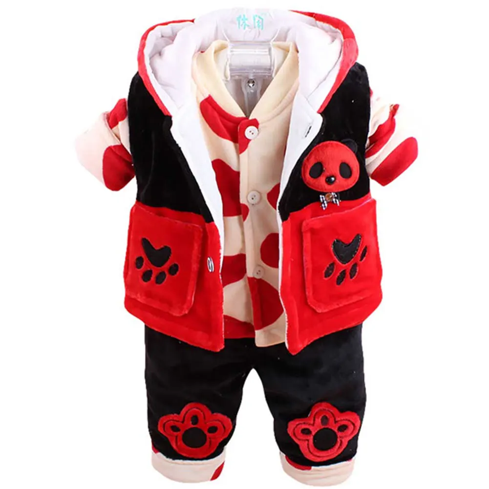 Baby Winter Suits,Coat Pants Hooded Vest Set,Toddlers Cartoon Panda Flannel Cotton Clothing,Baby Boys Girls 3-Piece Warm Outfits