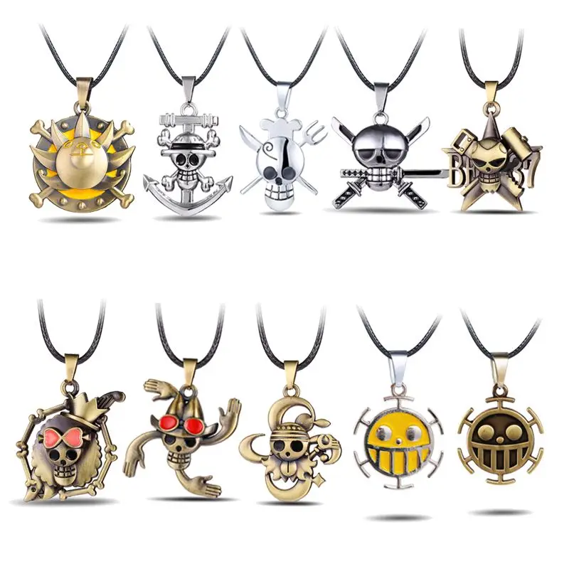 One Piece Anime Accessories Straw Hat Luffy Zoro Logo Leather Rope Pendant Necklace Personalized Y2K Niche Boys Holiday Gift 1