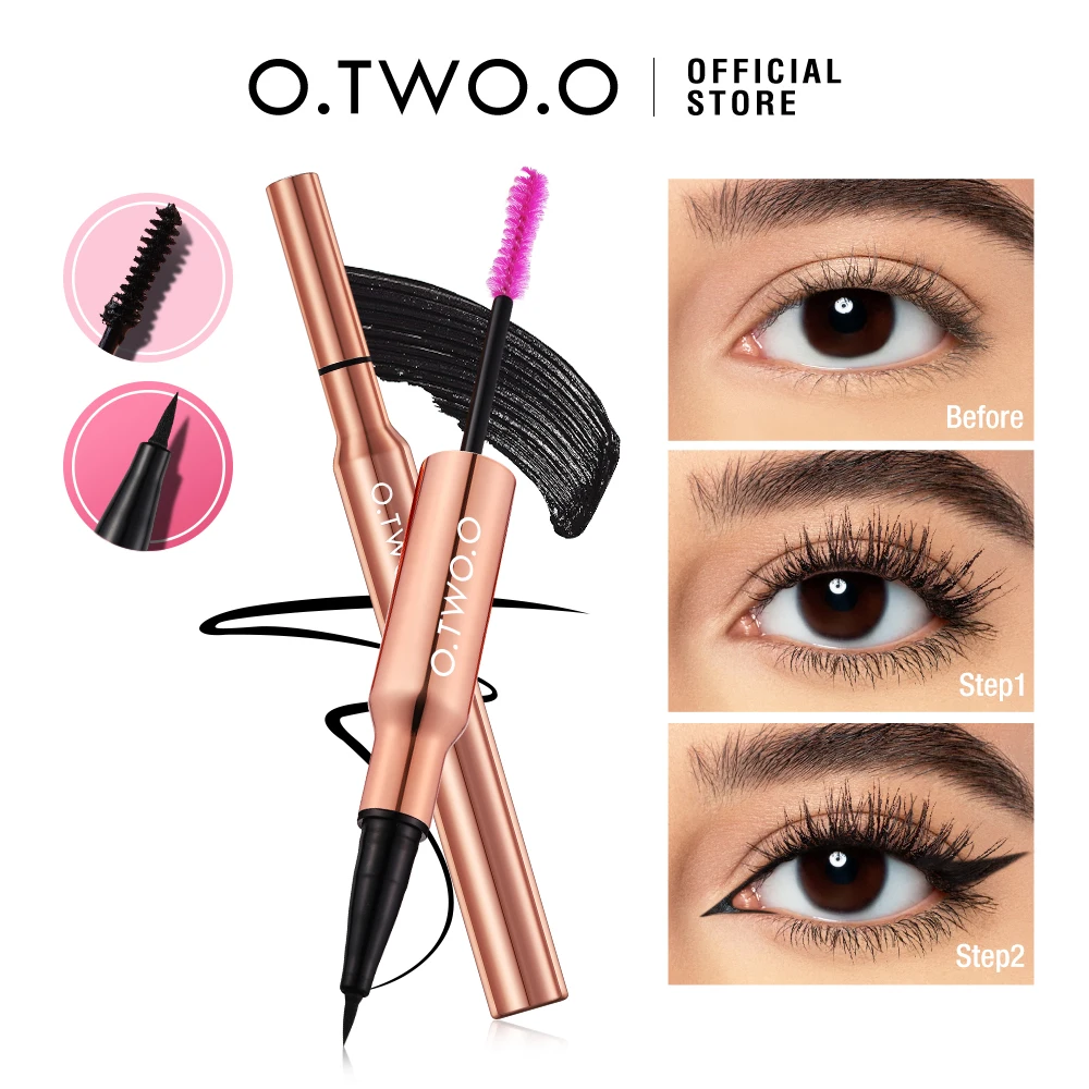 

O.TWO.O 2 In 1 Mascara Eyeliner Makeup Extra Volume Lengthening Eyelash Mascara Waterproof Liquid Eyeliner for Arrows Cosmetics