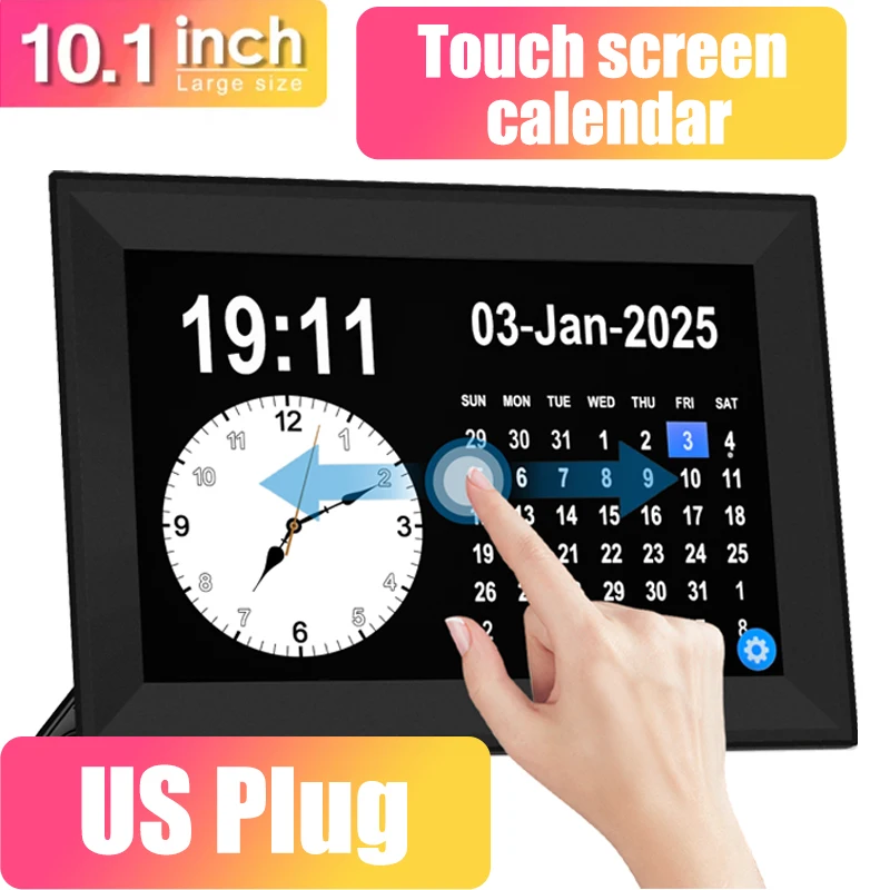 10.1 Inch Touch Screen Digtial Calendar Clock Large Screen Elderly Alarm Clock Color Blindness Mode Medication Reminder