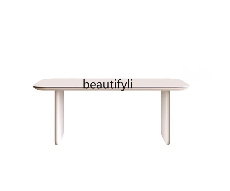 

White Stone Plate Dining Table Home Small Apartment Cream Style Rectangular French Retro Modern Simple New Solid Wood Table