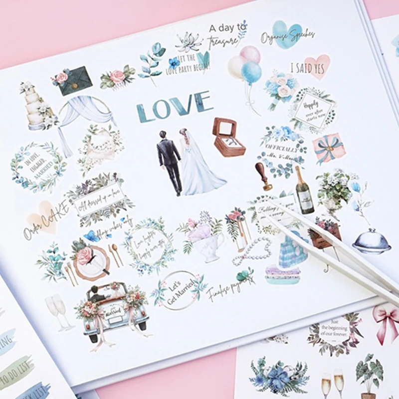 Lot De 50 Autocollants De Mariage Pour Scrapbooking, Aquarelle