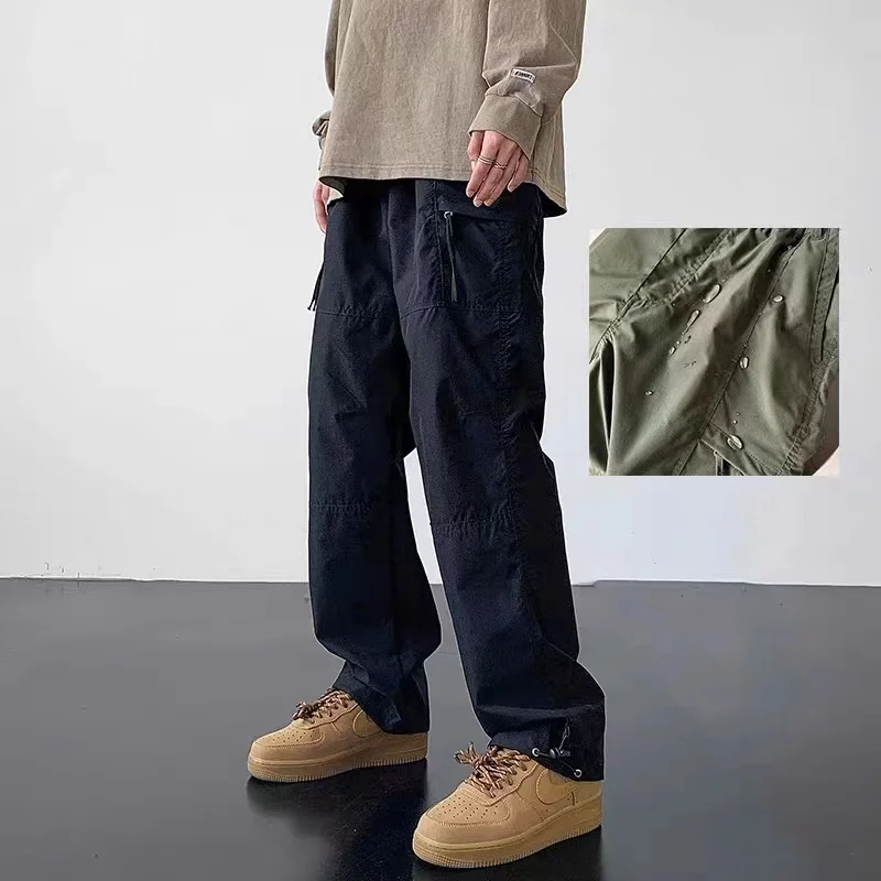 

Fashion casual comfortable summer new trousers men's elastic waist solid color Cargo pants cargo pants multi pocket loose ladies