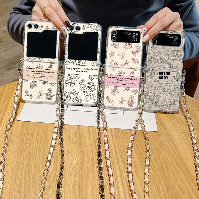 Mobilskal med rosentryck och axelrem för galaxy z flip telefon_voghion.com