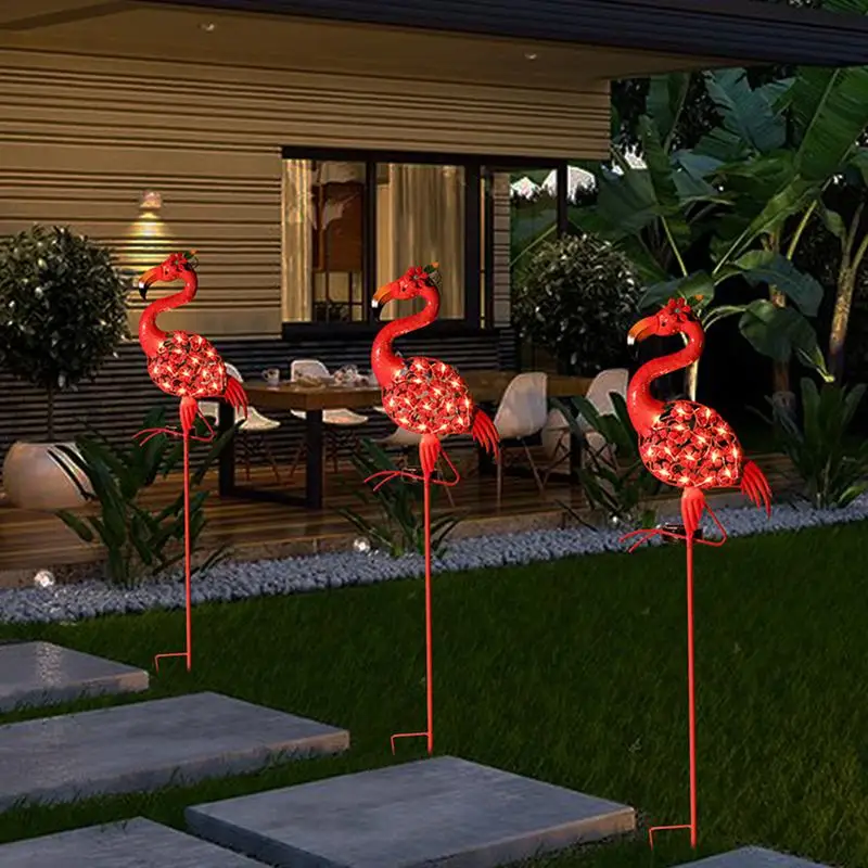

1Pc Outdoor Garden Solar Lights Solar-Powered Flamingo Patio LED Stake Lights Metal Waterproof Decorative Lights Courtyard Lamp