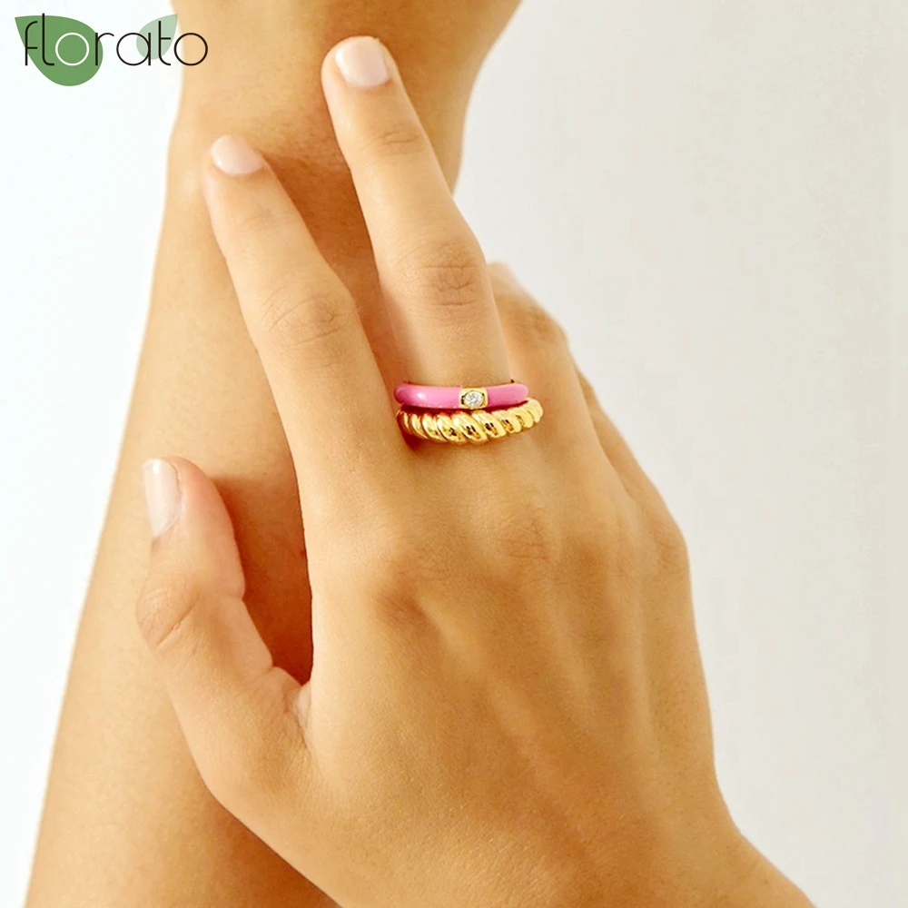 Premium Gold Plated Colorful Enamel Engagement Rings for Women Fashion Wedding Luxury Jewelry Party Women's Accessories - 6