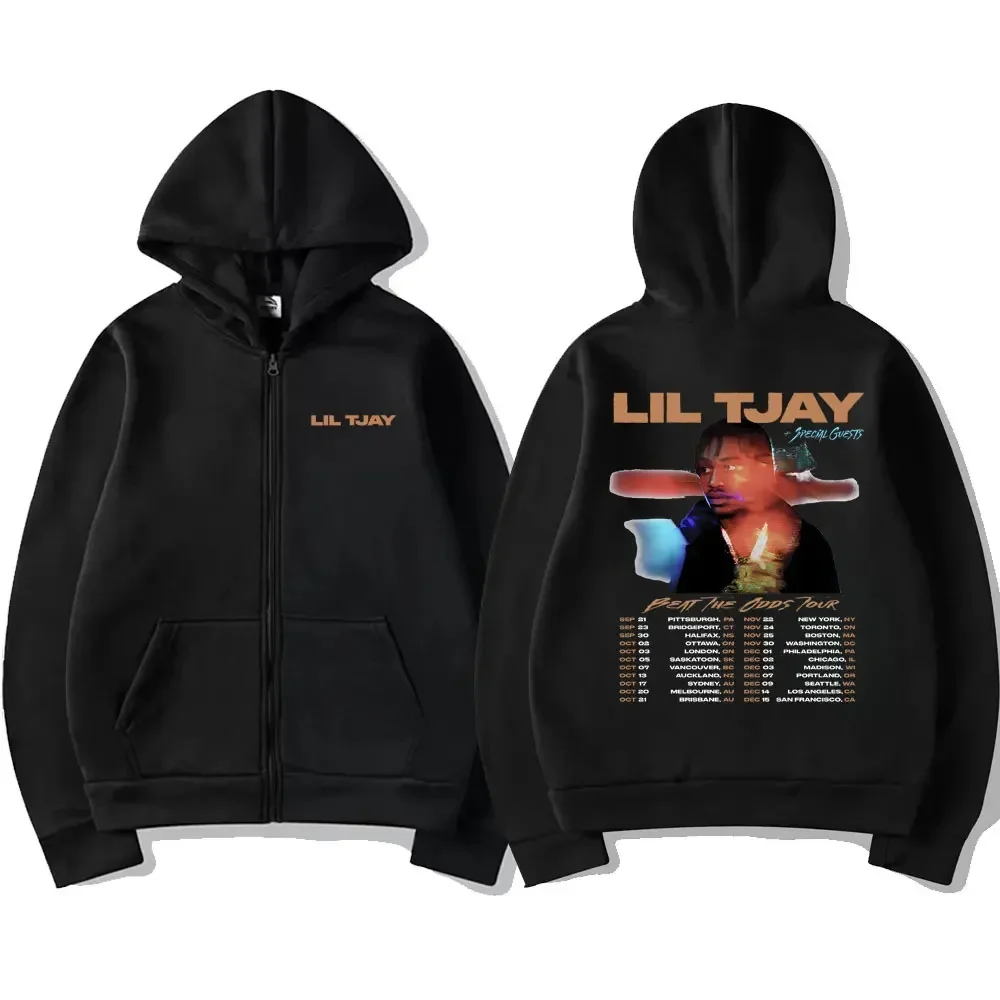 Rapper Lil Tjay Beat The Odds Tour Zipper Hoodies Men Women High Street Fashion Zip Up Sweatshirt Street Hip Hop Vintage Hoodie