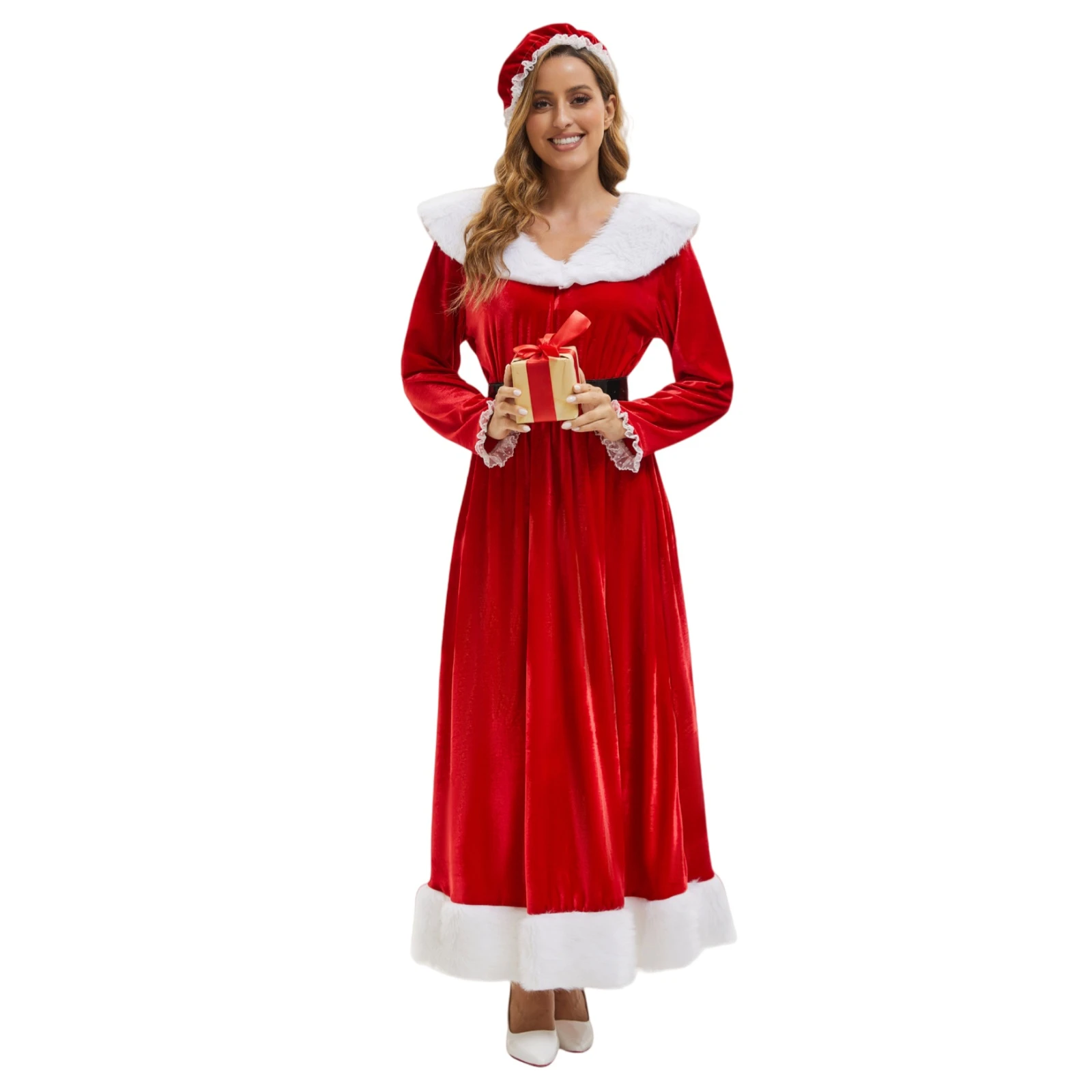 Robe Mère Noël Vintage Manches Longues avec Bonnet – photo 3