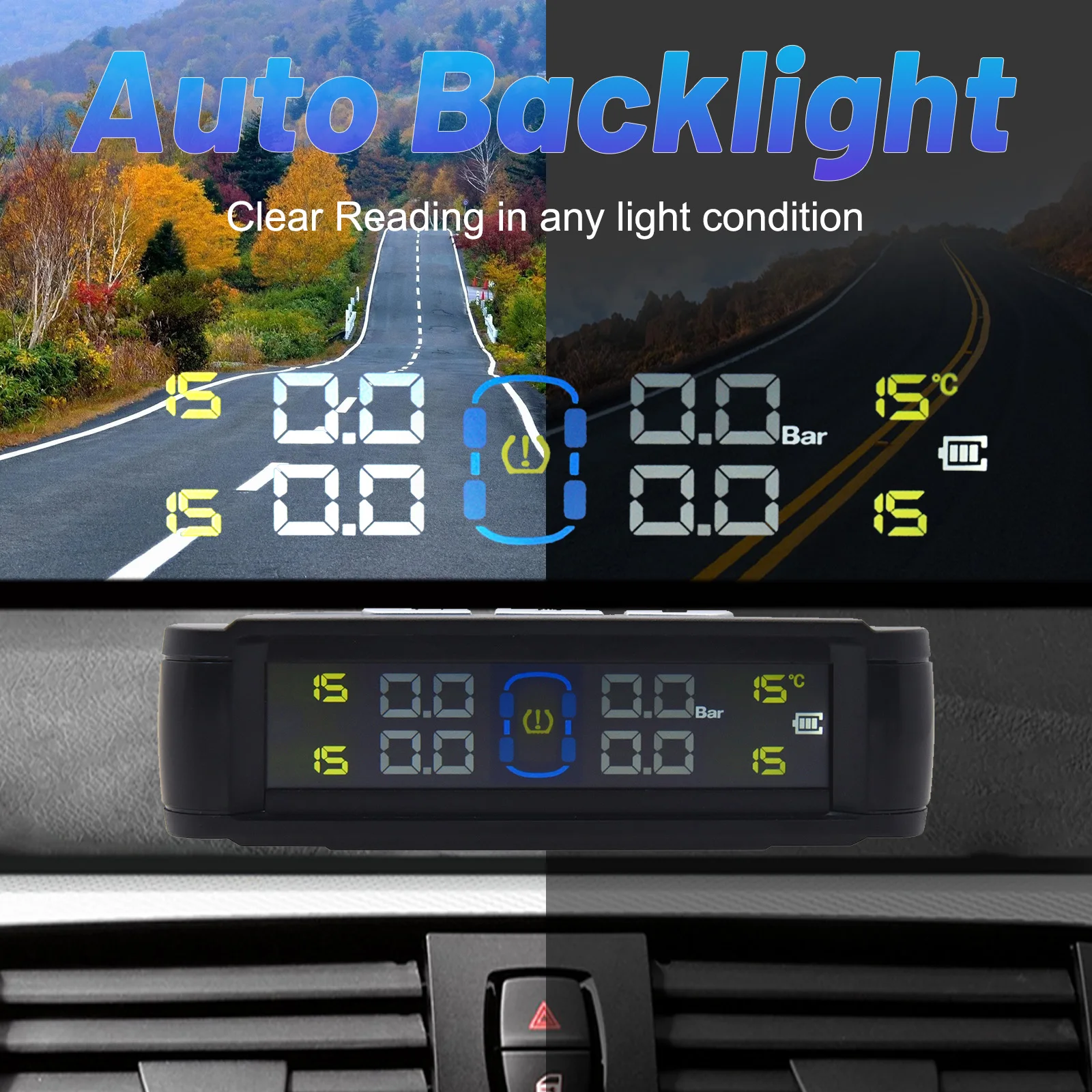 Solar Power TPMS Car Tire Pressure Alarm Monitor Intelligent Auto Security Alarm Digital Tyre Pressure Temperature Warning
