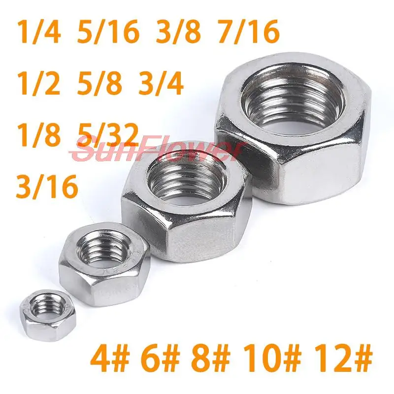 1/10pcs UNC UNF 1/4 5/16 3/8 7/16 1/2 304 A2-70 Stainless Steel