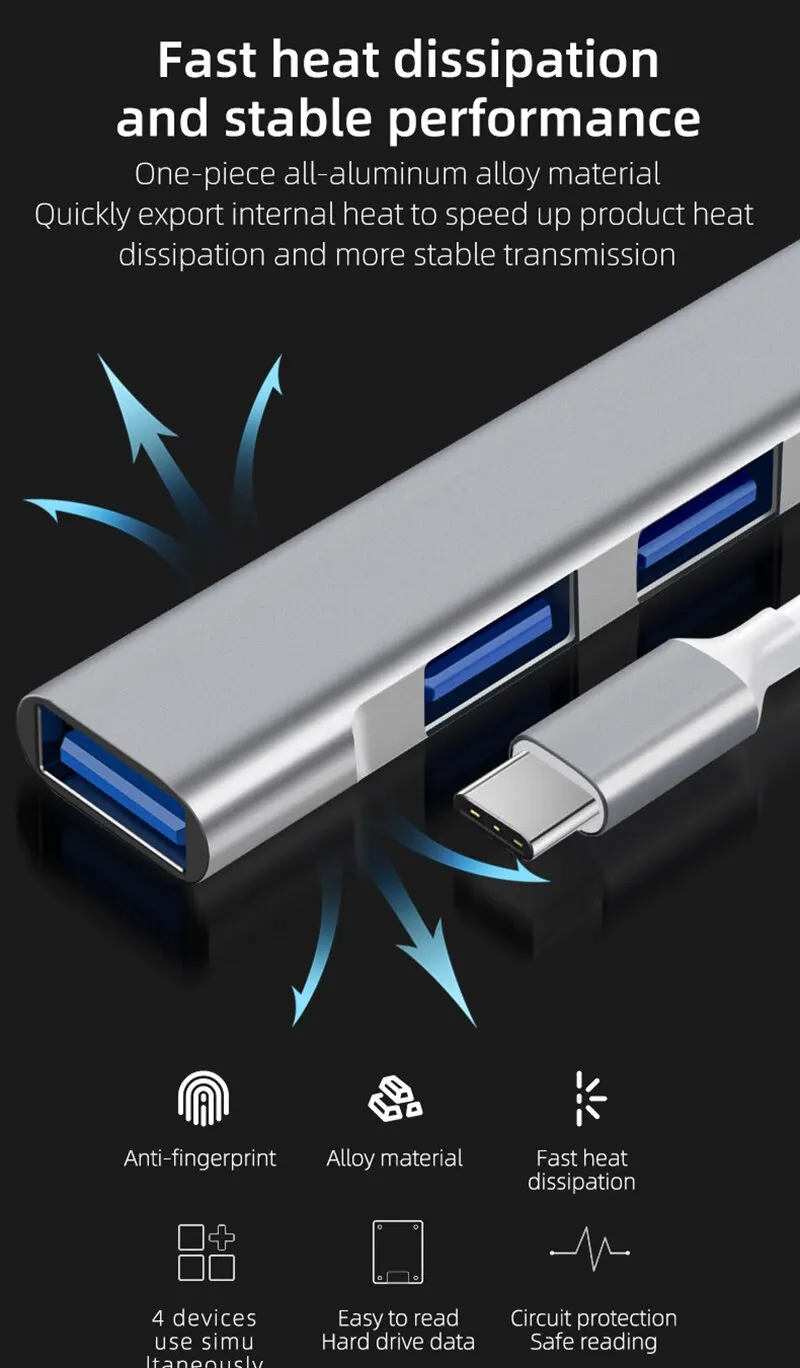 Hub USB Type-C à Haute Vitesse de Transmission avec 4 Ports-6