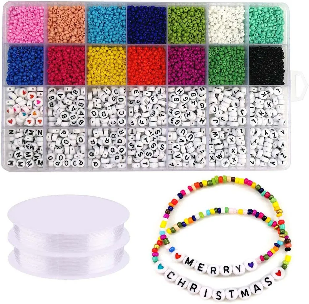 

BOEYCJR 5000 шт. стеклянные рисовые бусины коробка аксессуары для изготовления ювелирных изделий Алфавит ожерелье браслет Diy бирка шармы для изготовления ювелирных изделий