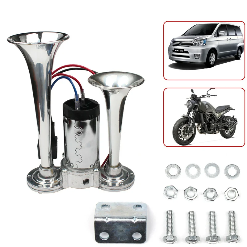 600DB 12V Dual Trumpets Super Loud Car Electric Horn Truck Boat Train Speaker Car 12V Compressor Air Horn with Wires Relay car siren horn car air horn air horn train horn waterproof horn
