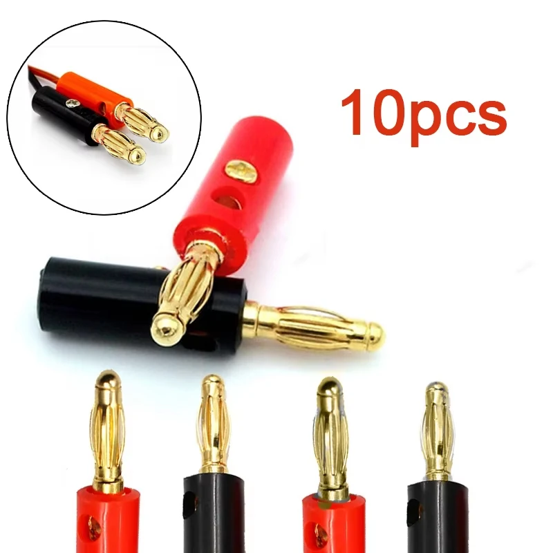 10-Pack Premium Silver Banana Speaker Plugs for Audio/Video Cable Connection