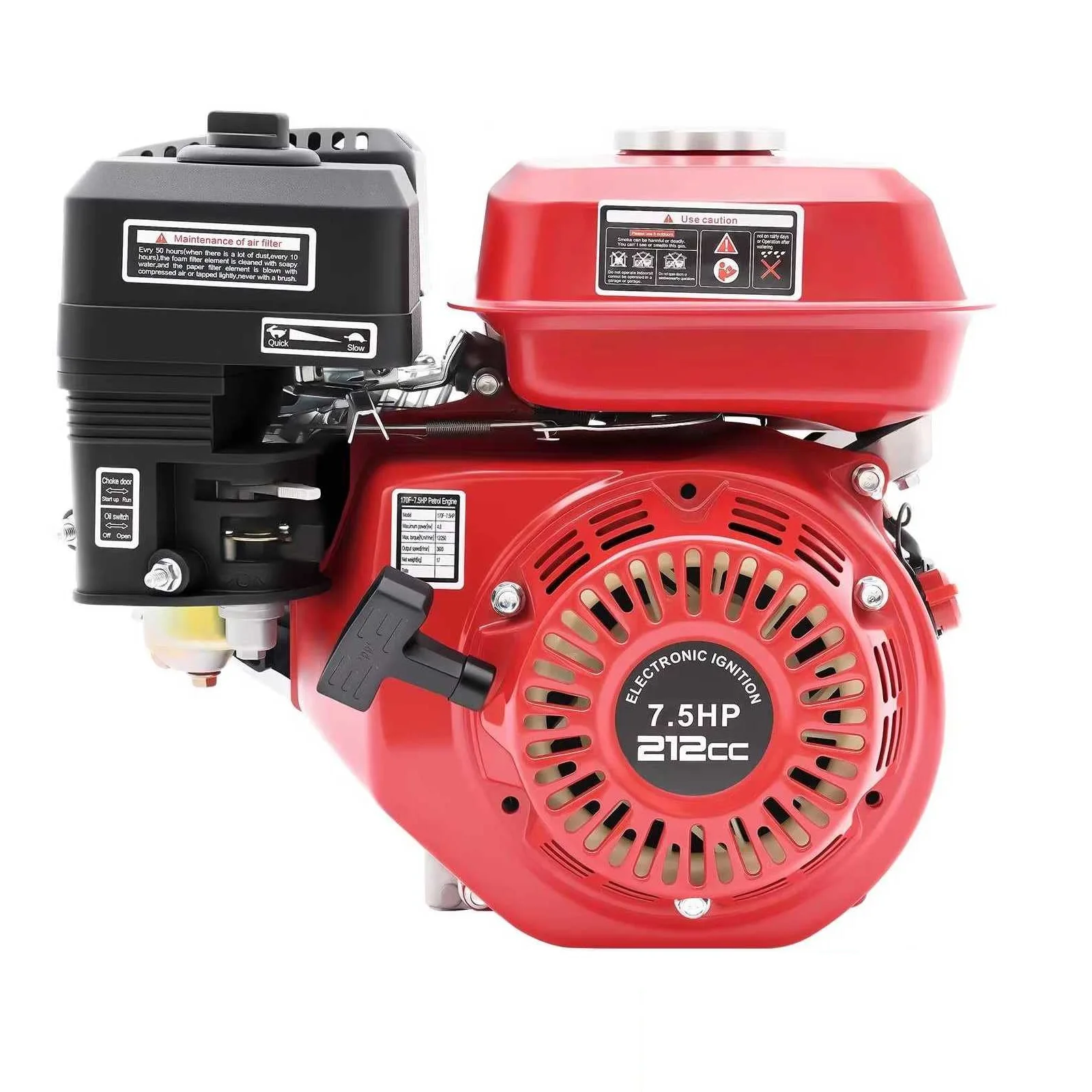 4-Stroke 212CC Gasoline Engine, 7.5HP 4KW Pull Start Petrol Engine Air Cooled Single Cylinder OHV Engine 3600RPM 20mm Crankshaft