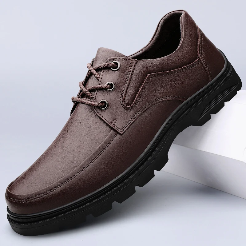 Brand Men's Genuine Leather Shoes Thick Sole Lace Up Office Business Shoes Men's Outdoor Casual Shoes High Quality Sports Shoes